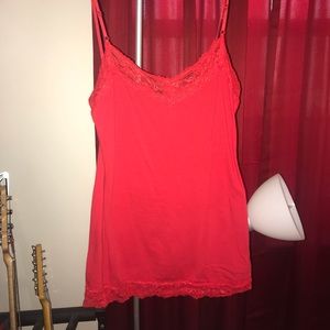 Red Spaghetti Strap Tank With Lace-Deb